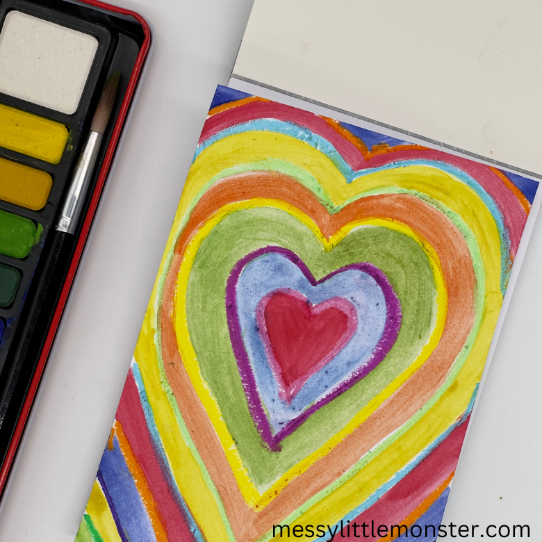 Easy Heart Painting Using Oil Pastels and Watercolour Paints - Messy Little  Monster